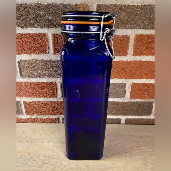 Pier 1 Italy Cobalt Blue Glass Spaghetti Jar Casadis Milano Bail Trigger Vintage - Picture 3 of 11